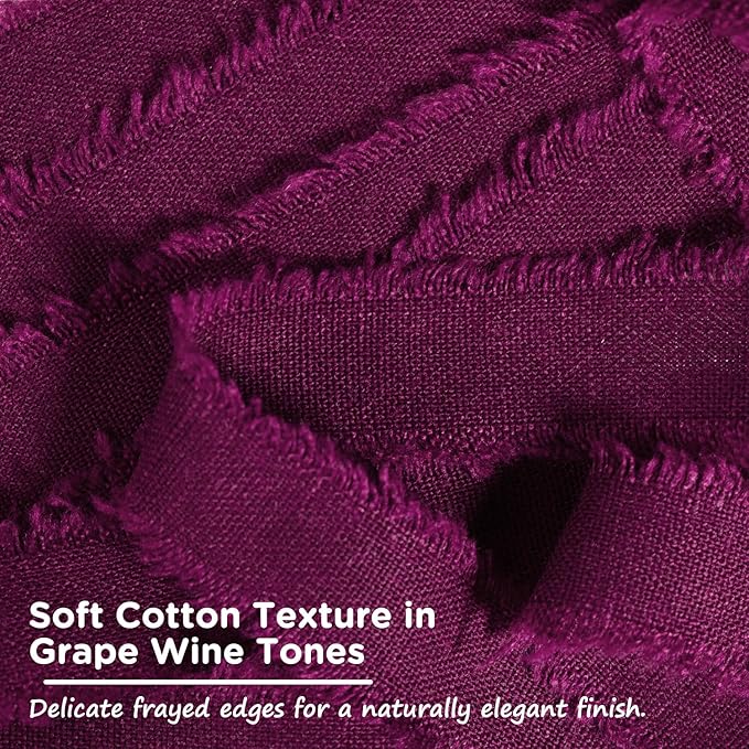 Grape Wine Cotton Ribbon 5/8 Inch Grape Wine 3 Rolls 21 Yards Frayed Edge Fabric Set for Wedding Decor, Anniversary Celebration, Bridal Bouquet Wrap, Gift Wrapping & Fall Wedding