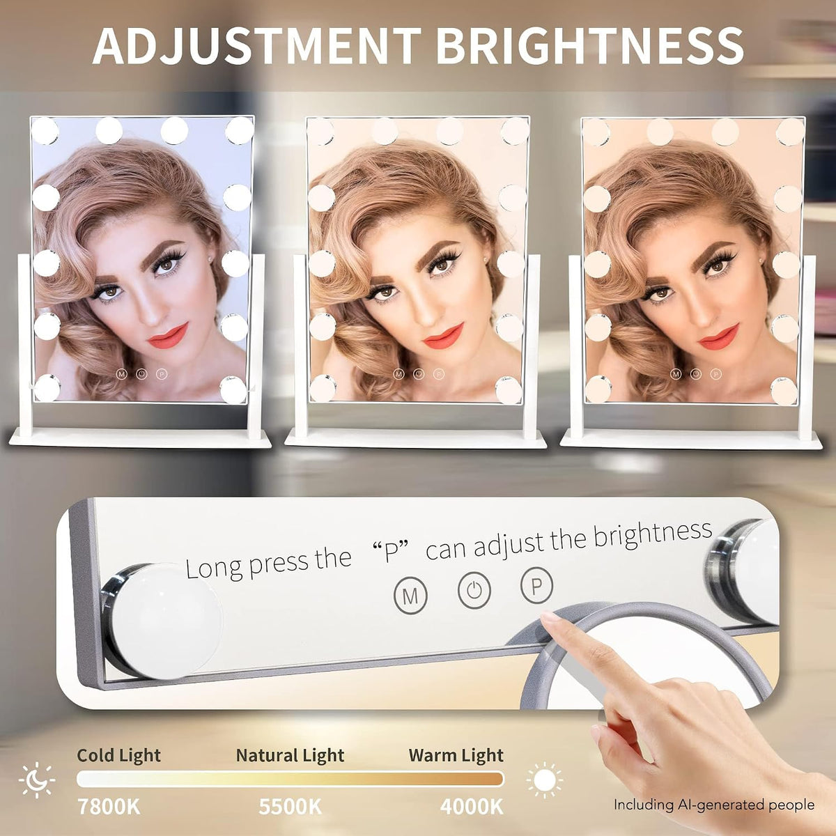Makeup Vanity Mirror with Lights,10X,White 17.12"x13.77" | Vanity Mirror with Detachable 10X Magnification Mirror, Rechargeable, 3 Color Lights,Touch Control, Rotatable