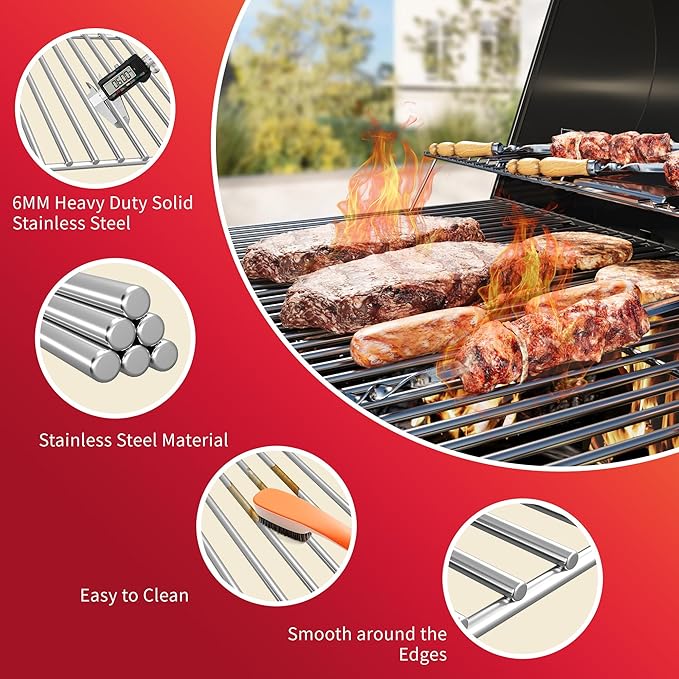 17''D x 28.5''W Grill Grates Replacement for Char-Broil 463242715,Silver Stainless Steel Grill Grate for Nexgrill 720-0882A,3Pack Grill Grates for Original Part Number: CHRG533-0009-W1