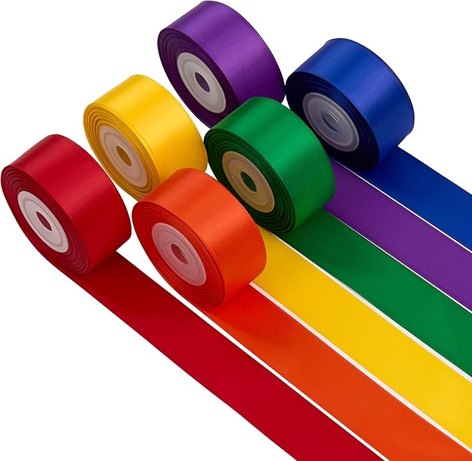 Rainbow Satin Ribbon 1 Inch x 60 Yards, Colorful Multicolor Fabric Ribbon for Crafts, Gift Wrapping, Bows, Garland, Sewing, Tulle, Birthday Party Decorations and DIY Decor