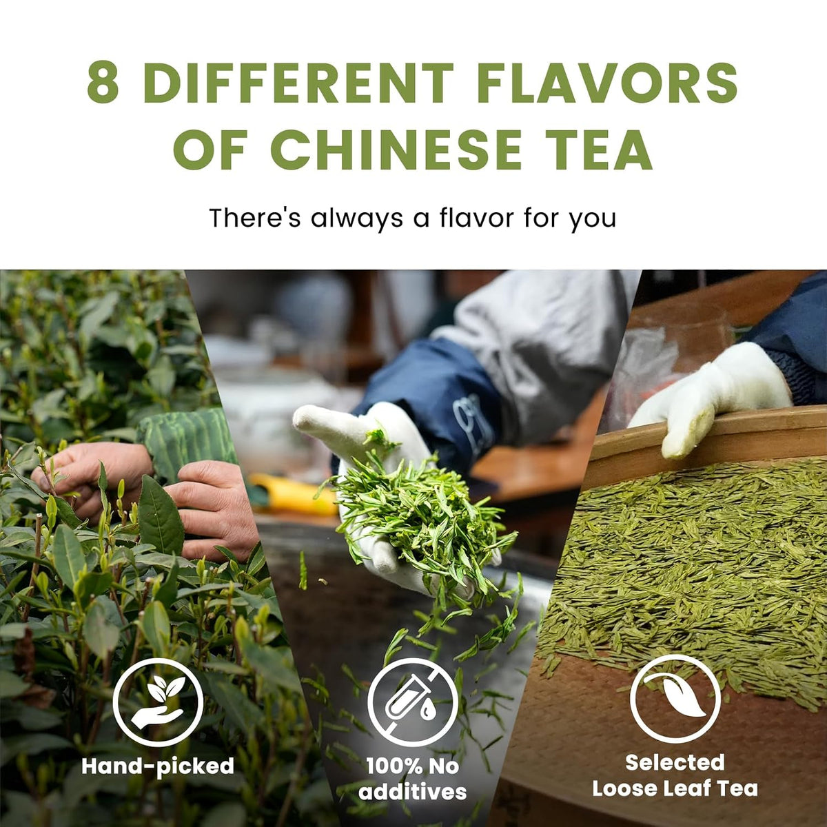 iTeaworld Loose Leaf Chinese Tea Sampler, 8 Flavors (Oolong Tea, Jasmine Flower Tea, Green Tea and White Tea), Each Flavor Comes With 2 Packs Of Loose Leaf Tea Sampler, With Mediumly Caffeinated, Sugar Free for Health, 2.1oz | Up to 200 Cups|Longjing,Jasm