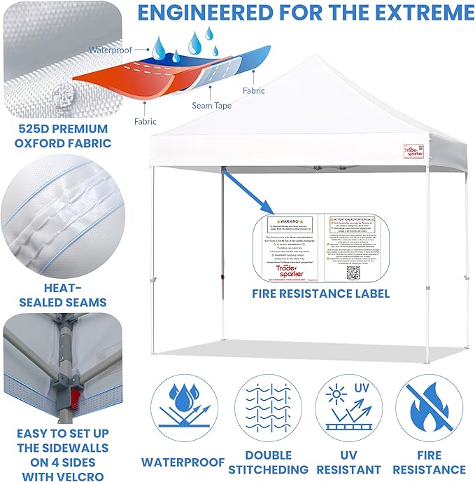 Tradesparker 10x10 Pop Up Canopy Tent,Commercial Movable Canopy with ApexCore LED&Rugged Casters-Instant Easy Setup Shelter Canopies with Weight Bags&Stakes for Outdoor Events Markets Vendors,Red
