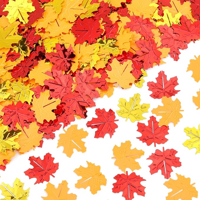 60g Fall Thanksgiving Confetti, Thanksgiving Table Decorations Scatters Fall Leaf Sequins, Foil Metallic Sequins Leaf Confetti for Autumn Party, Thanksgiving, Christmas, Glitter Party Supplies