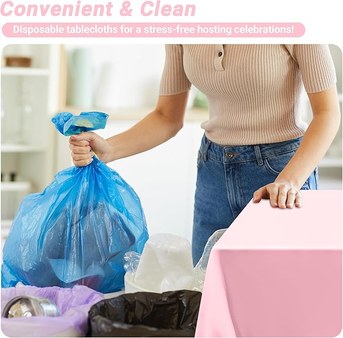 4 PCS Plastic Table Cloth Disposable, 54 x 108 Inches Pink Tablecloth, Plastic Table Cover Rectangle Tablecloth for Baby Shower Decorations and Wedding Party, Tablecloths of Leakproof Home Essentials
