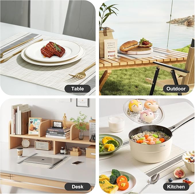 Placemats Set of 8，Non-Slip PVC Weave Table Mats Easy to Clean，Heat Resistant Place Mats for Kitchen Dining Table Decoration Indoor Outdoor，Khaki Gray