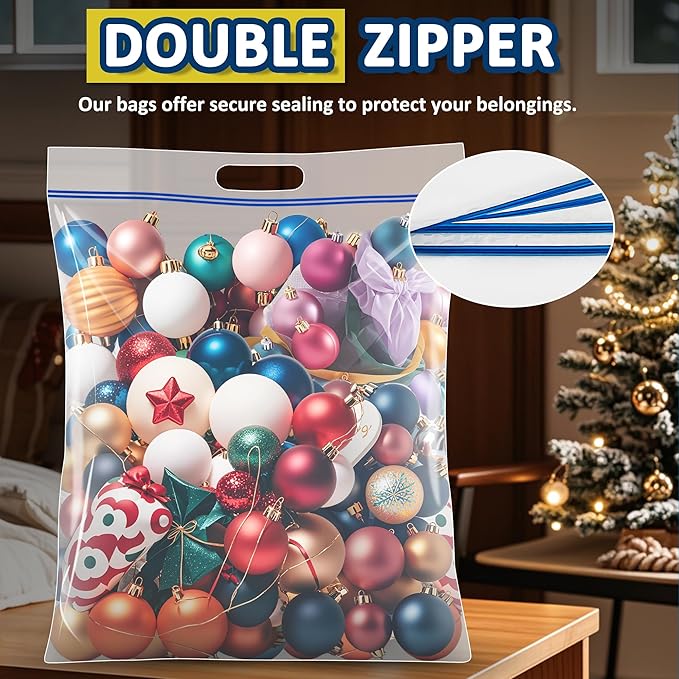 25 Gallon Extra Large Resealable Storage Bags with Zipper Top，35" x 24" Heavy Duty Clear Bags with Handles, 4 Mil Thick, Perfect for Clothing, Pillows, Travel, and Moving (10 Packs)