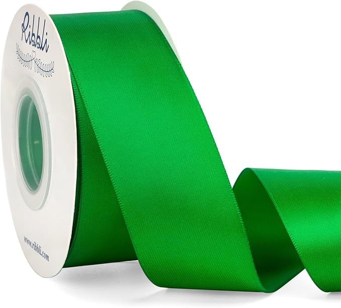 Ribbli Emerald Green Double Faced Satin Ribbon,1-1/2” x Continuous 25 Yards,Use for Bows Bouquet,Gift Wrapping,Wedding Decoration