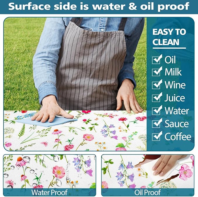 Picnic Table Cover with Bench Covers Elastic Edges, Colourful Wild Flower Rectangle Table Cover Patio Camping Essentials, Elastic Edge Windproof Fabric Outdoor Camping Garden Picnic Table Cloth