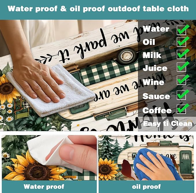 Picnic Table Cover with Bench Covers Camping Essentials Green Checkered RV Forest Sunflower Wooden Outdoor Table Covers with Elastic Waterproof Camping Tablecloth for Indoor & Outdoor 3 PCS 30x96 Inch