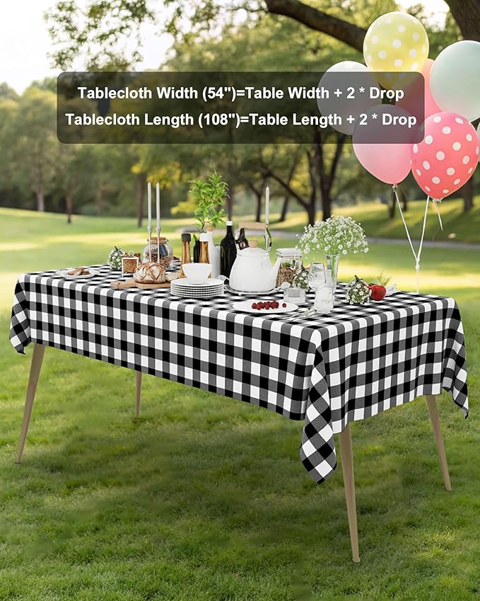Smiry 12 Packs Gingham Disposable Table Cloth, 54 x 108 Inch Waterproof Plastic Tablecloth, Rectangle Black and White Checkered Table Covers for Picnic, Birthday, Party