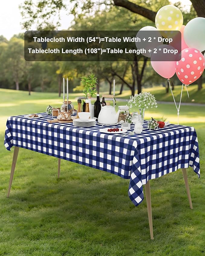 Smiry 20 Packs Gingham Disposable Table Cloth, 54 x 108 Inch Waterproof Plastic Tablecloth, Rectangle Navy and White Checkered Table Covers for Picnic, Birthday, Party