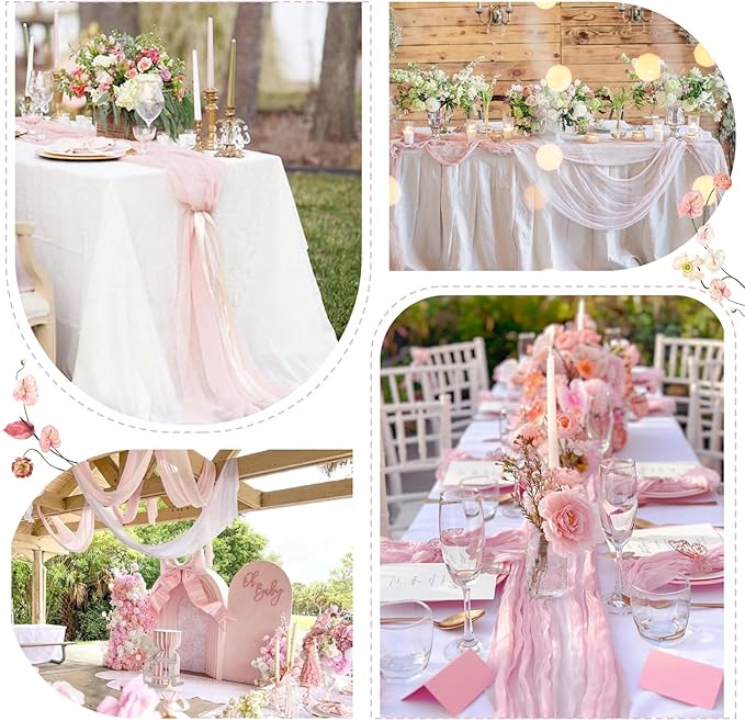 Sioloc 10 Pack Light Pink Cheesecloth Table Runner 120'' x 35'',Spring Easter Decor Soft Gauze Boho Wedding Table Decor for 10ft Table Birthday Party,Baby Shower, Bridal Shower, Home & Event Decor