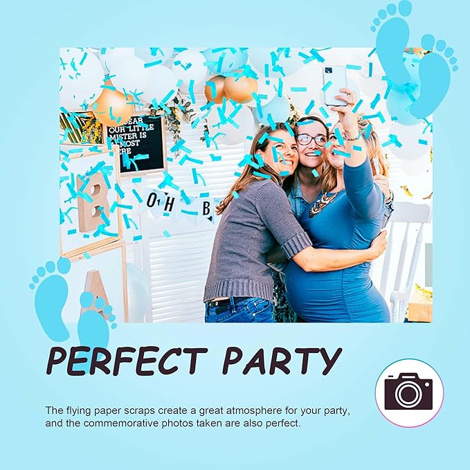 POPUPARTY 2 Pack Gender Reveal Confetti Cannon | No Powder Confetti Poppers | Ideal for Baby Boy Gender Reveal Decoration (2 Blue)