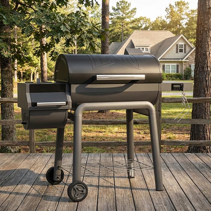 30-Inch Heavy-Duty Charcoal Grill with Digital Temperature Control & 2 Meat Probes, Outdoor BBQ Grill with Offset Smoker, 832 Sq. In. Cooking Space for Backyard BBQ, Black & Grey