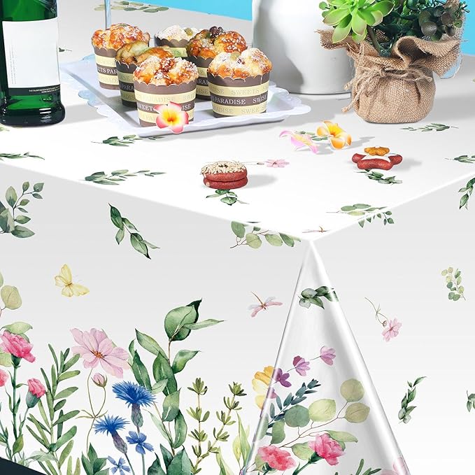 Breling 6 Pieces Wildflower Tablecloths Watercolor Floral Table Cover Wild Flower Plastic Tablecloth for Holiday Birthday Tea Party Weeding Baby Shower Decor, 54 x 108 Inch (Vivid Style)