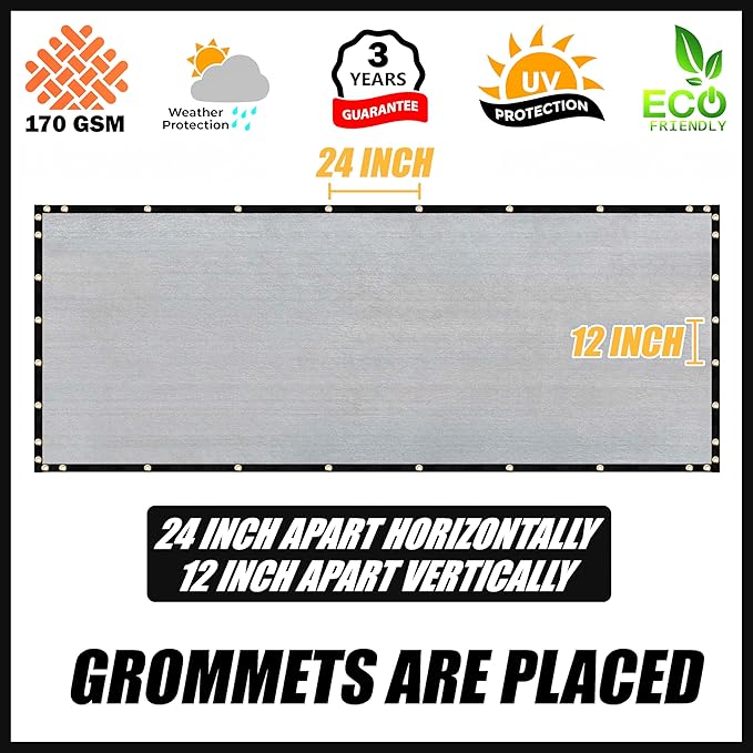 Royal Shade Custom Size 4' x 47' Grey Fence Privacy Screen Windscreen Cover Netting Mesh Fabric Cloth - Cable Zip Ties Included (We Make Custom Size)