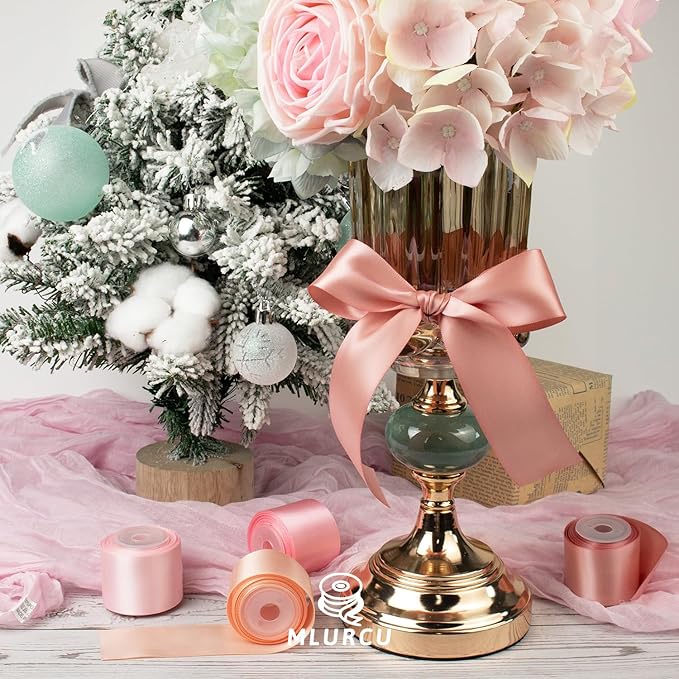 Pink Ribbon 1-1/2 Inch Pink Satin Ribbon Dusty Rose/Rose Gold/Nude/Peach/Pink Ribbons for Gift Wrapping Flower Bouquet Wedding Invitation Bridal Shower Decor Hair Bows Crafts 6 Rolls 30Yds