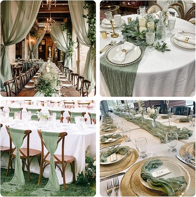 Sioloc 10 Pack Sage Green Cheesecloth Table Runner 120'' x 35'',Spring Easter Decor Soft Gauze Boho Wedding Table Decor for 10ft Table Birthday Party,Baby Shower, Bridal Shower, Home & Event Decor