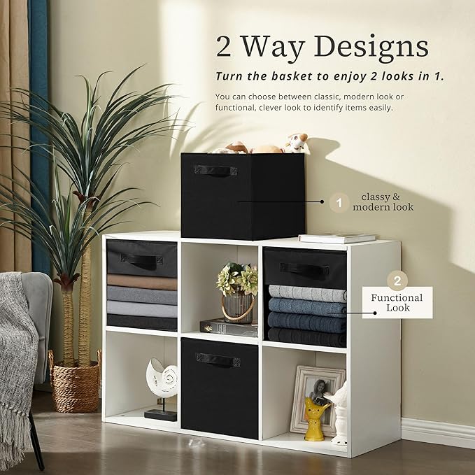 DECOMOMO Kallax Storage Cubes, 13x15x13 Storage Cube Bins with Window, Baskets for Organizing Shelves (Kallax / 4pcs, Black)