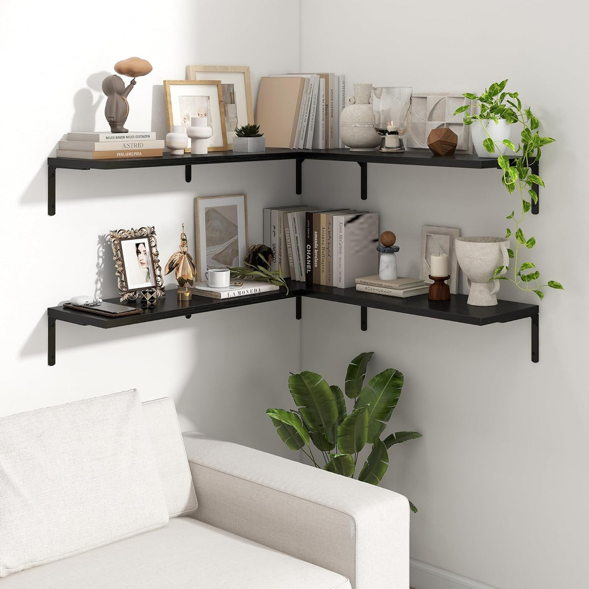 Fun Memories Deep Floating Shelves, 36W x 8D Floating Shelves Set of 2, Wall Mounted Shelf with Metal Brackets, Rustic Wood Wall Shelf for Bathroom