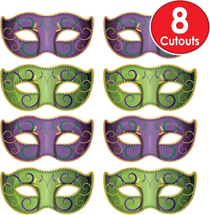 Beistle 8 Piece Jumbo Mardi Gras Decorations Masquerade Mask Cutouts New Orleans Party Décor