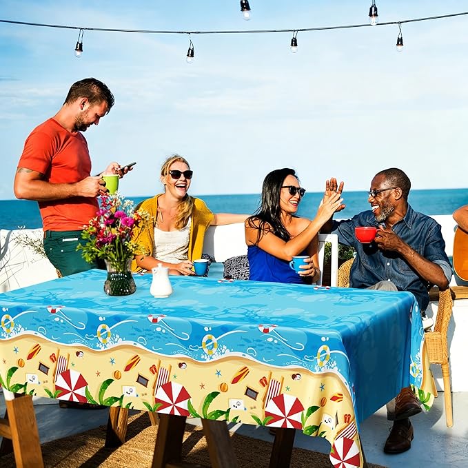 QZYL 12Pcs Summer Beach Tablecloth, 54 x 108 Inch Rectangle Beach Table Cloth, Disposable Summer Plastic Tablecloth Beach Party Decorations, Hawaiian Tropical Table Cover for Birthday Picnic Supplies