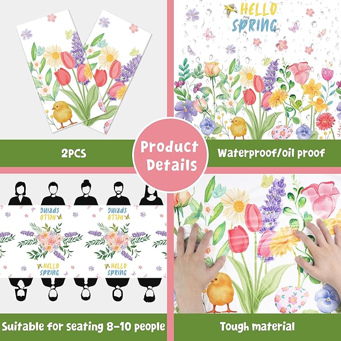 OHOME 2 Pack Spring Decorations - Spring Decorations for Home - Disposable Plastic Spring Tablecloth | Floral Tablecloth for Mothers Day Wildflower Butterfly Birthday Garden Party Decorations