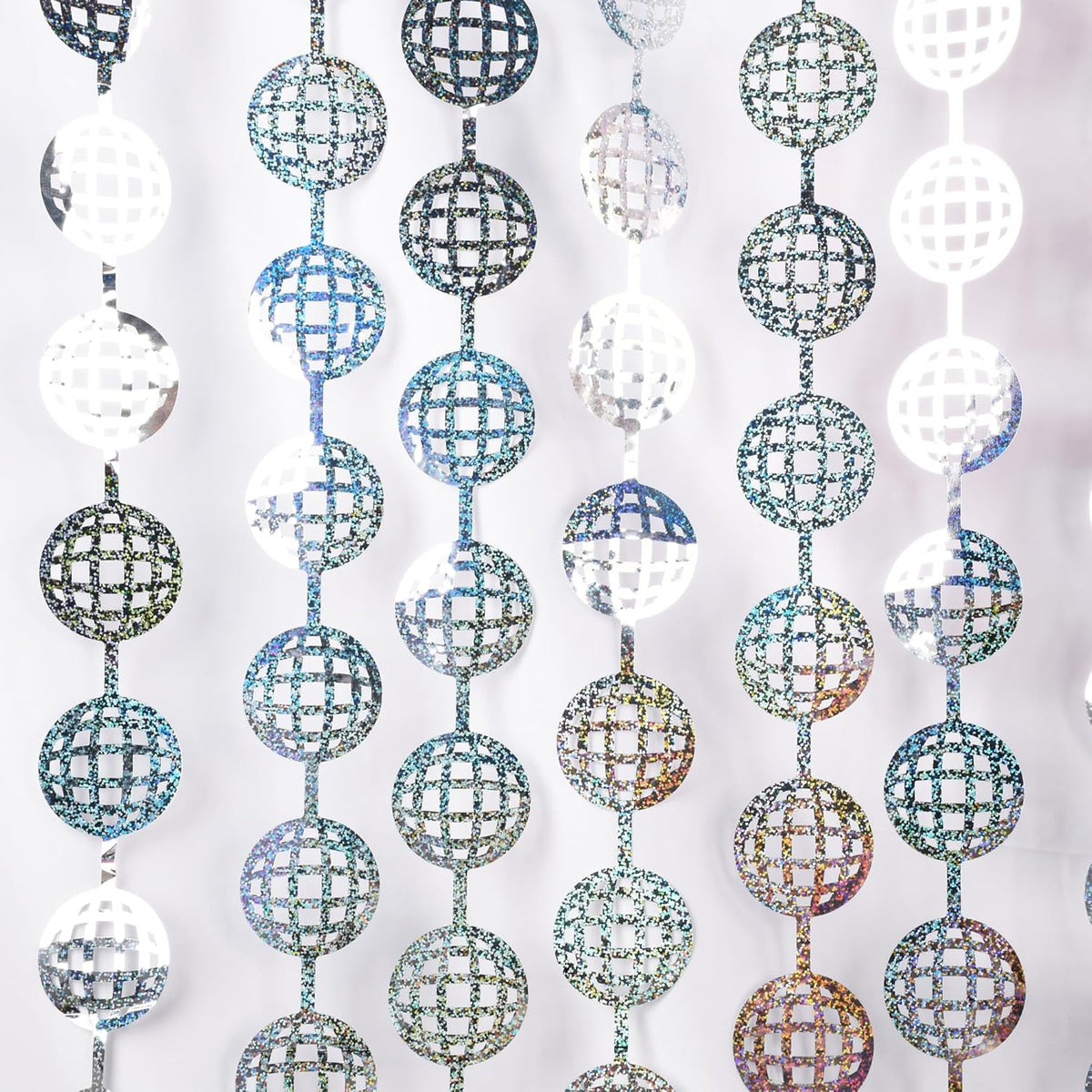 Braveshine Hanging Balls Party Streamers Backdrop - 2 Pack Silver Tinsel Foil Curtain Photo Fringe Backdrop for 70s 80s Party, Birthdays