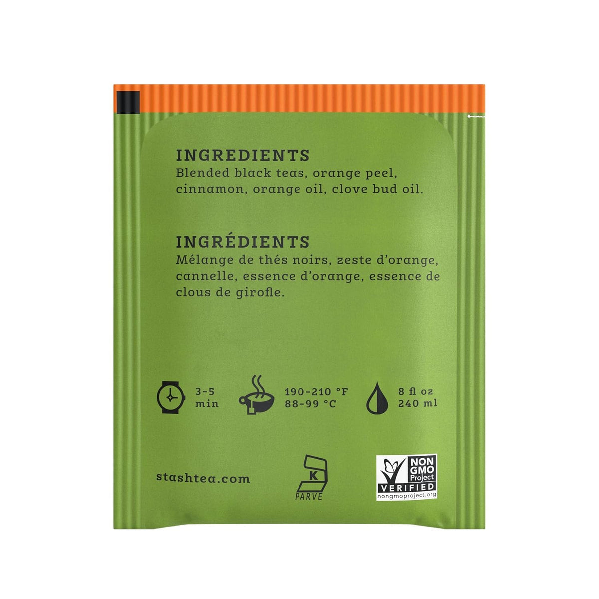Stash Tea Orange Spice Black Tea - Caffeinated, Non-GMO Project Verified Premium Tea with No Artificial Ingredients, 20 Count (Pack of 6)