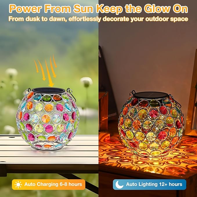 Uspring 2 Pack Crystal Mosaic Solar Lanterns Outdoor Waterproof Decorative Hanging Solar Lights for Outside, Gifts for Women Mom Grandma Garden Decor for Patio Backyard Porch Pathway Lawn Walkway, Red