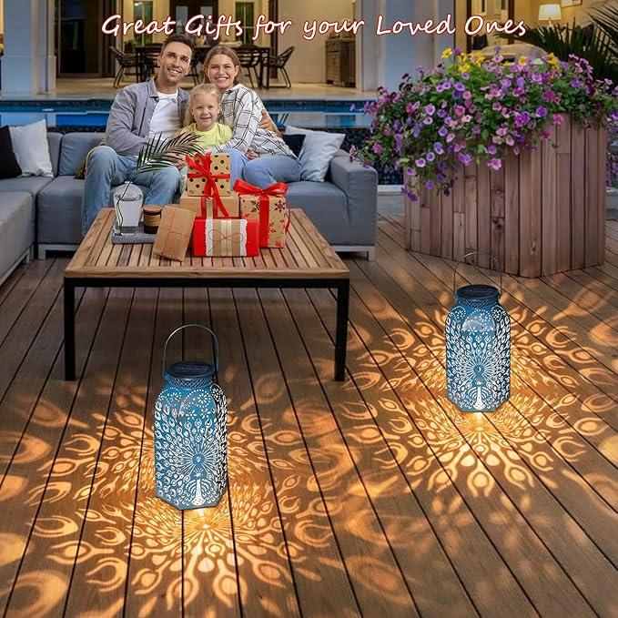 Garden Gifts for Women Solar Lanterns Outdoor Waterproof Peacock Garden Gifts Mom, Big Solar Lights, Garden Decor, Yard Art, Mothers' Day Birthday Gifts Grandma Grandpa(2Pack, Blue Gold