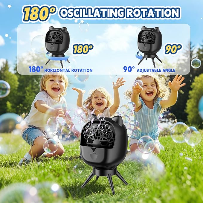 Upgraded Bubble Machine with 180°/90°Auto Rotation &1800mAh Rechargeable Battery2Hrs Playtime 500ml Large Tank Dual Speed Control & USB-C Charging Bubble Toys for Indoor Outdoor Birthday Party