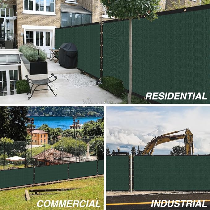 ECOOPTS 8'x277' Privacy Fence Screen Windscreen with Copper Grommets, Fit for Commercial Fence and Residential Garden Outdoor 90% UV Blockage, Cable Zip Ties Included (Green)