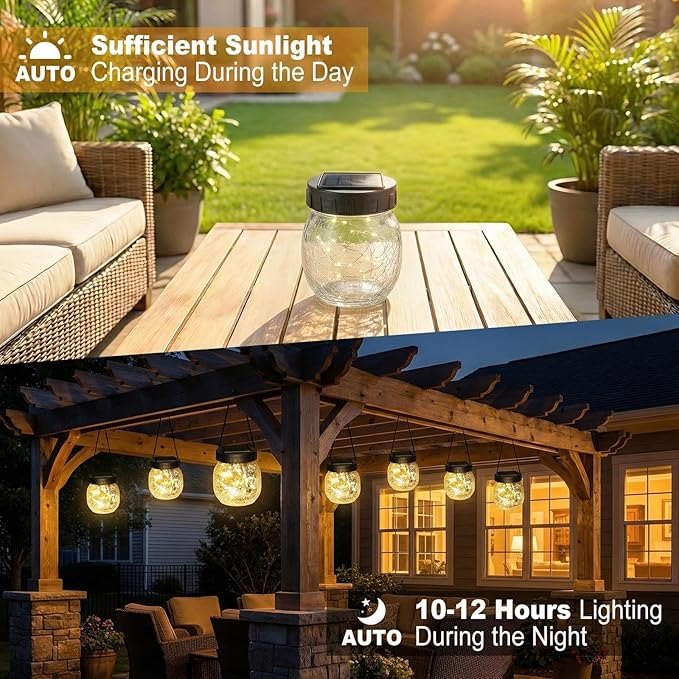 4 Pack Small Solar Lanterns Outdoor Waterproof, Cracked Glass Hanging Globe Lights for Backyard Patio Garden Pathway Balcony and Table Decor, Warm White- Gifts for Women Mom Homeowners