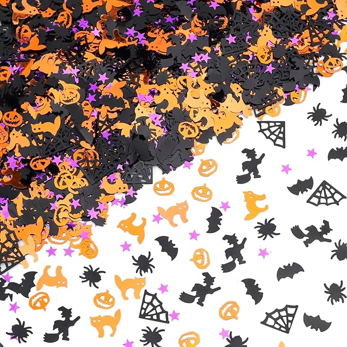 Halloween Glitter Confetti Sequins - 60g Bulk Pack of Metallic Foil Pumpkin Bat Spider Witch cat star spider web for Halloween Table Decorations, Party Supplies - 2.8oz