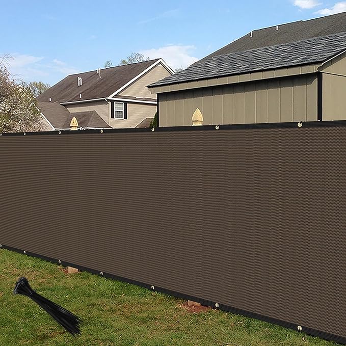 ECOOPTS 4'x192' Privacy Fence Screen Windscreen with Copper Grommets, Fit for Commercial Fence and Residential Garden Outdoor 90% UV Blockage, Cable Zip Ties Included (Brown)