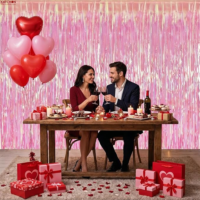 KatchOn, XtraLarge Iridescent Pink Streamers for Party Decorations - 3.2x8 Feet Pack of 2, Pink Backdrop for Mothers Day Decorations, Bachelorette Party Bridal Shower Gender Reveal Pink Birthday Decor