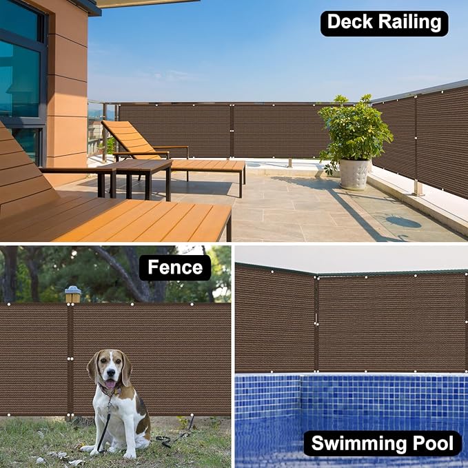 Eden's Decor Balcony Privacy Screen Brown 2'6"x 12' Cover Mesh Windscreen Weather-Resistant UV Protection for Backyard Deck, Patio, Balcony, Pool, Porch, Fence, Railing, Gardening