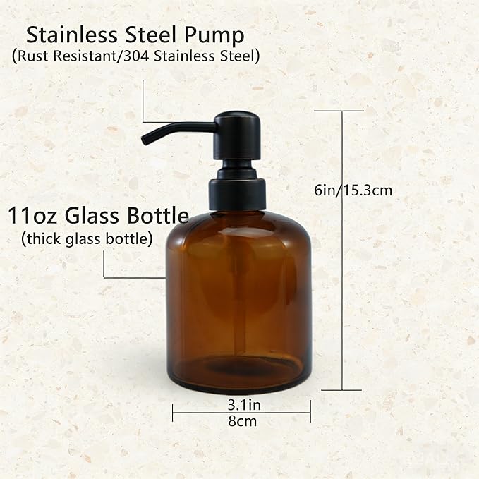 Clear Glass Soap Dispenser, 11 Oz Boston Round Bottle Dispenser with Stainless Steel Pump, Refillable Kitchen & Bathroom Countertop Dish Soap Dispenser, Oil Rubbed Bronze