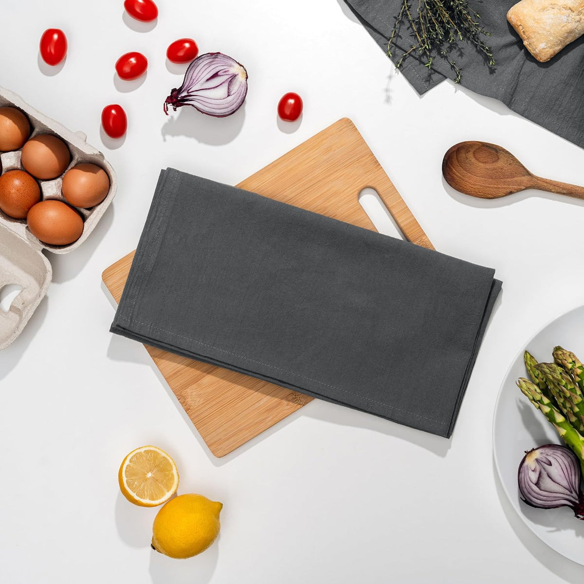 Gray Flour Sack Tea Towels - 100% Cotton, 5 Pack, 27"x27" Extra Large, Highly Absorbent Gray Dish Drying Towels - Gray Baking Towels