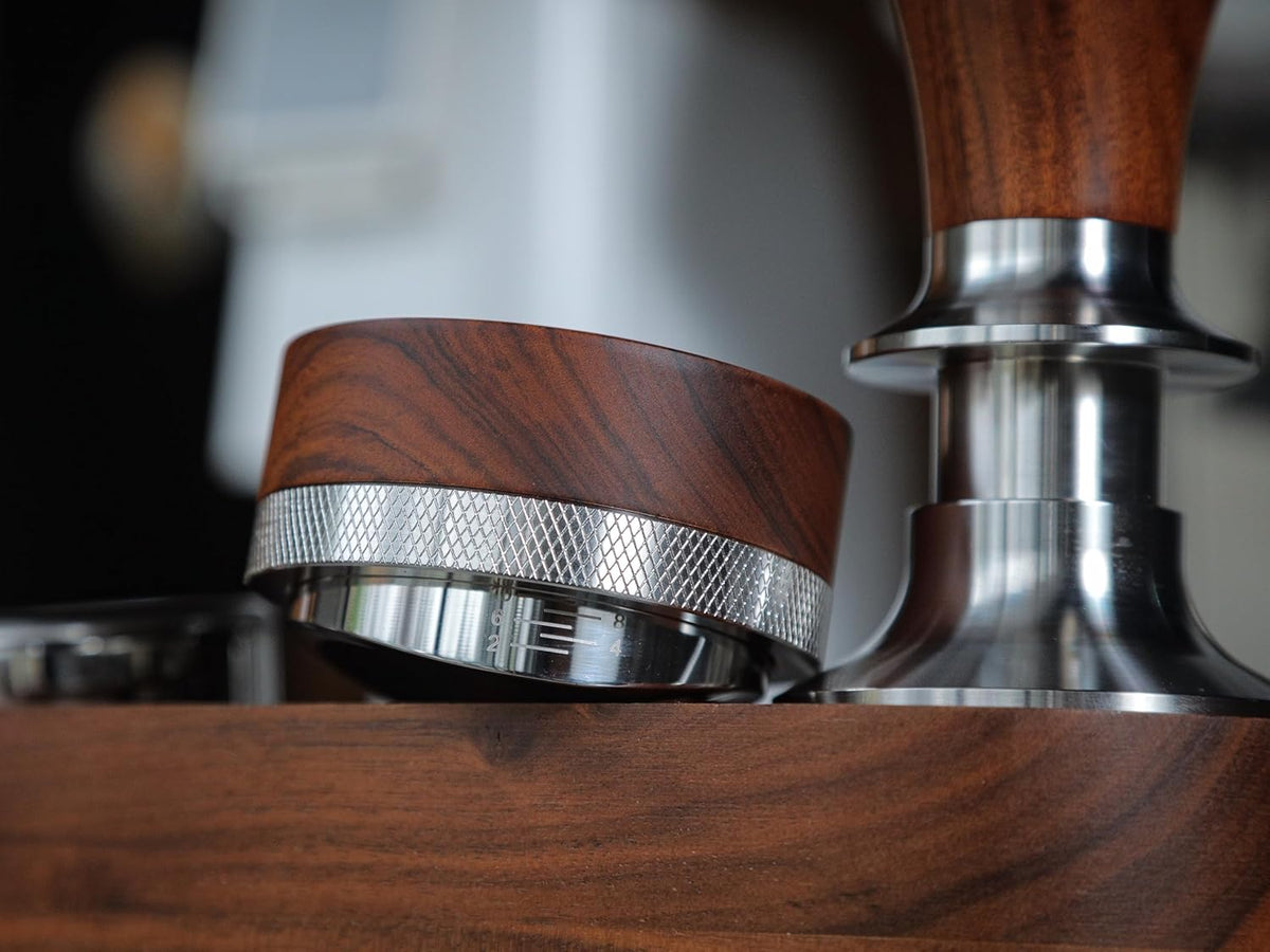 Espresso Distribution Tool 58.5mm Wooden Coffee Distributor Adjustable Depth Stainless Steel Espresso Leveler Premium Espresso Machine Accessories