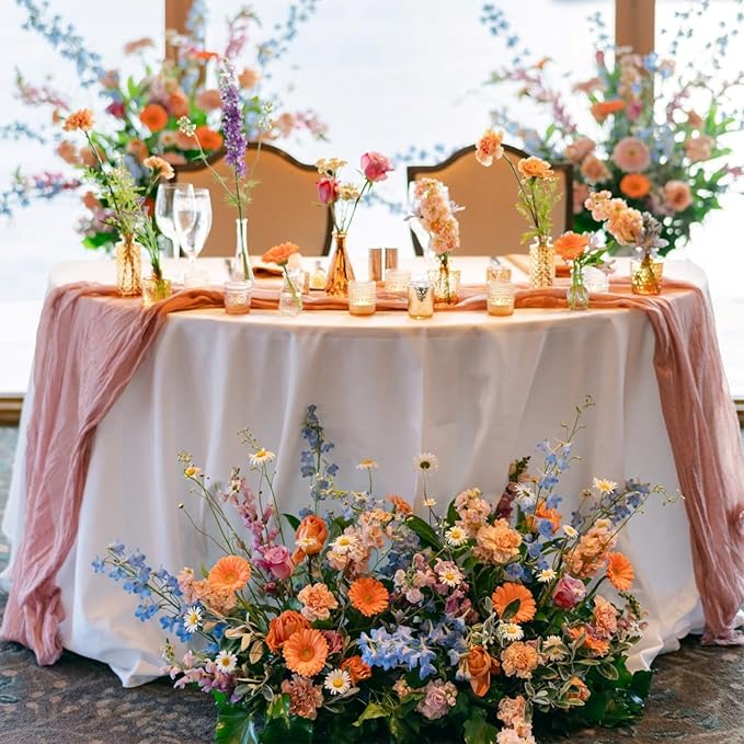 Sioloc 5 Pack Peach Coral Cheesecloth Table Runner 120'' x 35'',Spring Easter Decor Soft Gauze Boho Wedding Table Decor for 10ft Table Birthday Party,Baby Shower, Bridal Shower, Home & Event Decor
