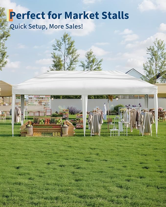 Garvee 20x10 Pop Up Canopy Tent with 6 Removable Sidewall, Heavy Duty Commercial Instant Shelter with One-Person Setup, UPF 50+ Waterproof, 100 Sq Ft Shade for Outdoor Events, Camping, Farmers Market