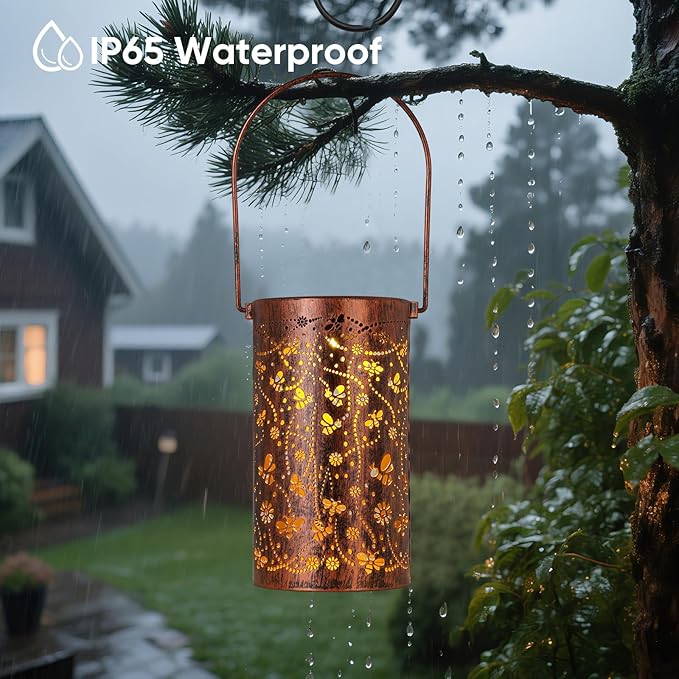 Homemory Bee Solar Lanterns Outdoor Waterproof, Birthday Gifts for Women Mom Grandma, LED Solar Lights Metal Decoration Outside for Yard, Patio, Backyard, Porch, Lawn