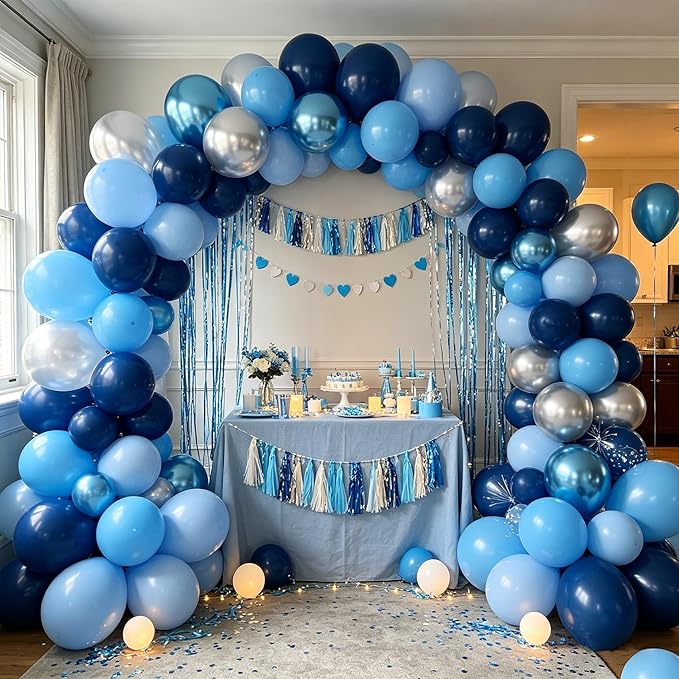 Blue Balloons 60 pcs 12 Inch Light Navy Baby Pearl Blue Metallic Latex Balloons Garland Arch kits for Boys Birthday Baby Shower Graduation Bridal Shower Wedding Party Decoration Supply
