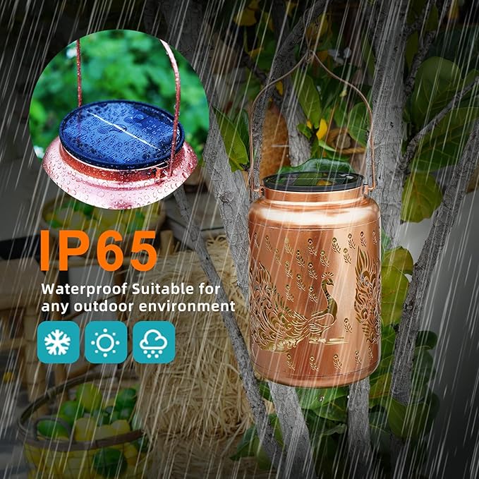 Mothers Day Gifts Peacock Solar Lanterns Outdoor Waterproof, 14.6'' Large Solar Lamps, Upgraded 2000mAH Battery, Metal Birthday Gifts for Women Mom Grandma, Garden Yard Patio Decor
