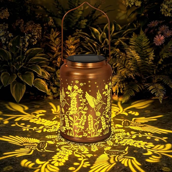 Solar Lantern Outdoor Waterproof, Gifts for Women Mom Grandma, Hanging Metal Light Hummingbird Garden Decor for Yard Patio Lawn