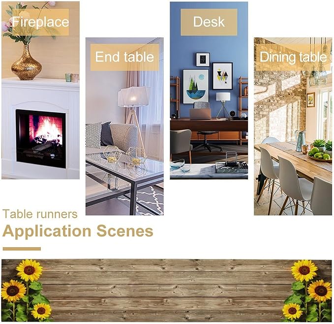Sunflower Floral Table Runner, Country Farmhouse Vintage Spring Flower Rustic Wooden Plank Kitchen Dining Table Decoration for Indoor Outdoor Home Party Decor, 13x108inch