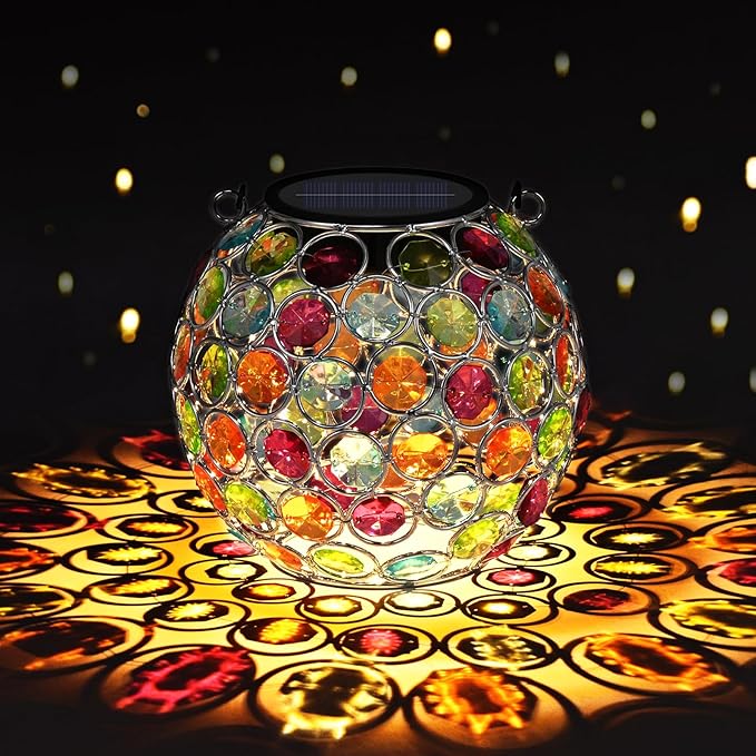 Uspring 2 Pack Crystal Mosaic Solar Lanterns Outdoor Waterproof Decorative Hanging Solar Lights for Outside, Gifts for Women Mom Grandma Garden Decor for Patio Backyard Porch Pathway Lawn Walkway, Red