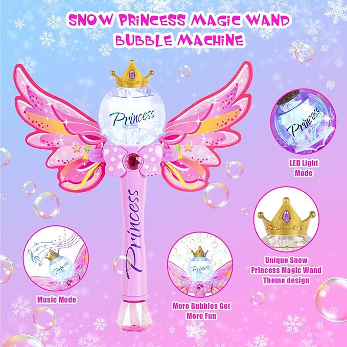 Princess Bubble Wand,Bubble Machine for Kids Girls,Music & Light Up Bubble Blower,Bubble Maker,Outdoor Party Birthday Bubble Toy for Toddlers,Gift for Girls Age 3 4 5 6 7 8 Years Old.(Pink)